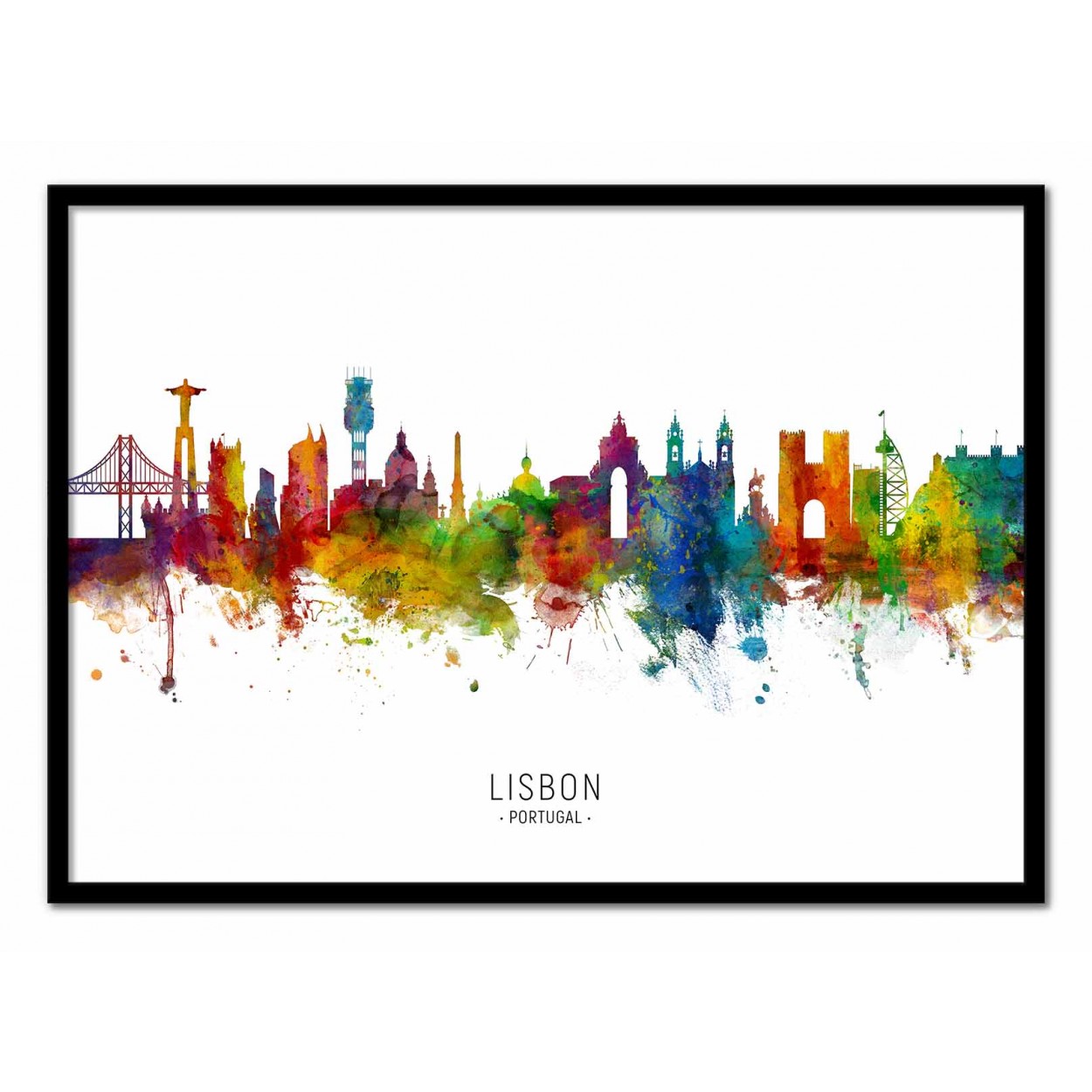 Art-poster - lisbon portugal skyline (colored version) - michael tompsett - con marco negro 50 x 70 cm