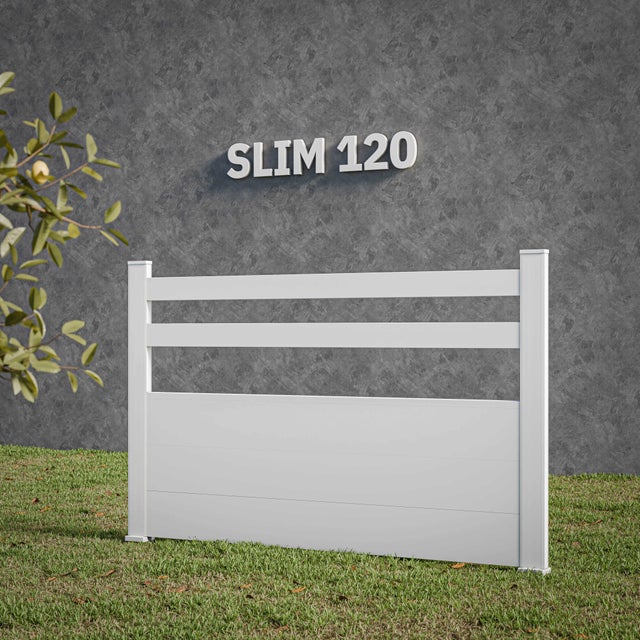 Kit Clôture SLIM PVC Blanc H. 120 cm - 2 Lisses + 3 Soubassements - 11,10 m