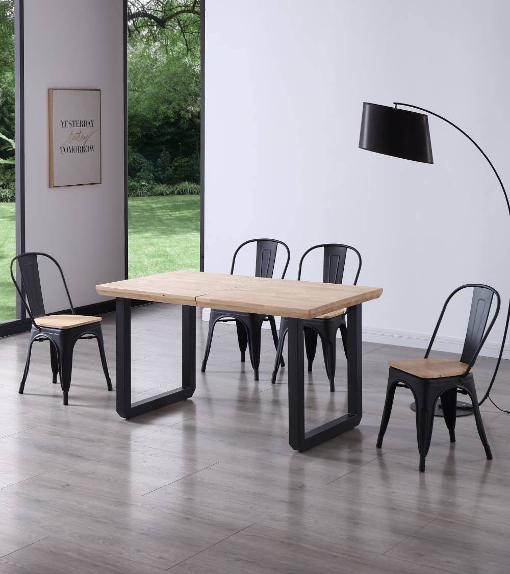 Mesa comedor extensible JACK, estilo industrial, de 140 hasta 220 cm ancho patas metalicas en negro Roble Nordish - 5