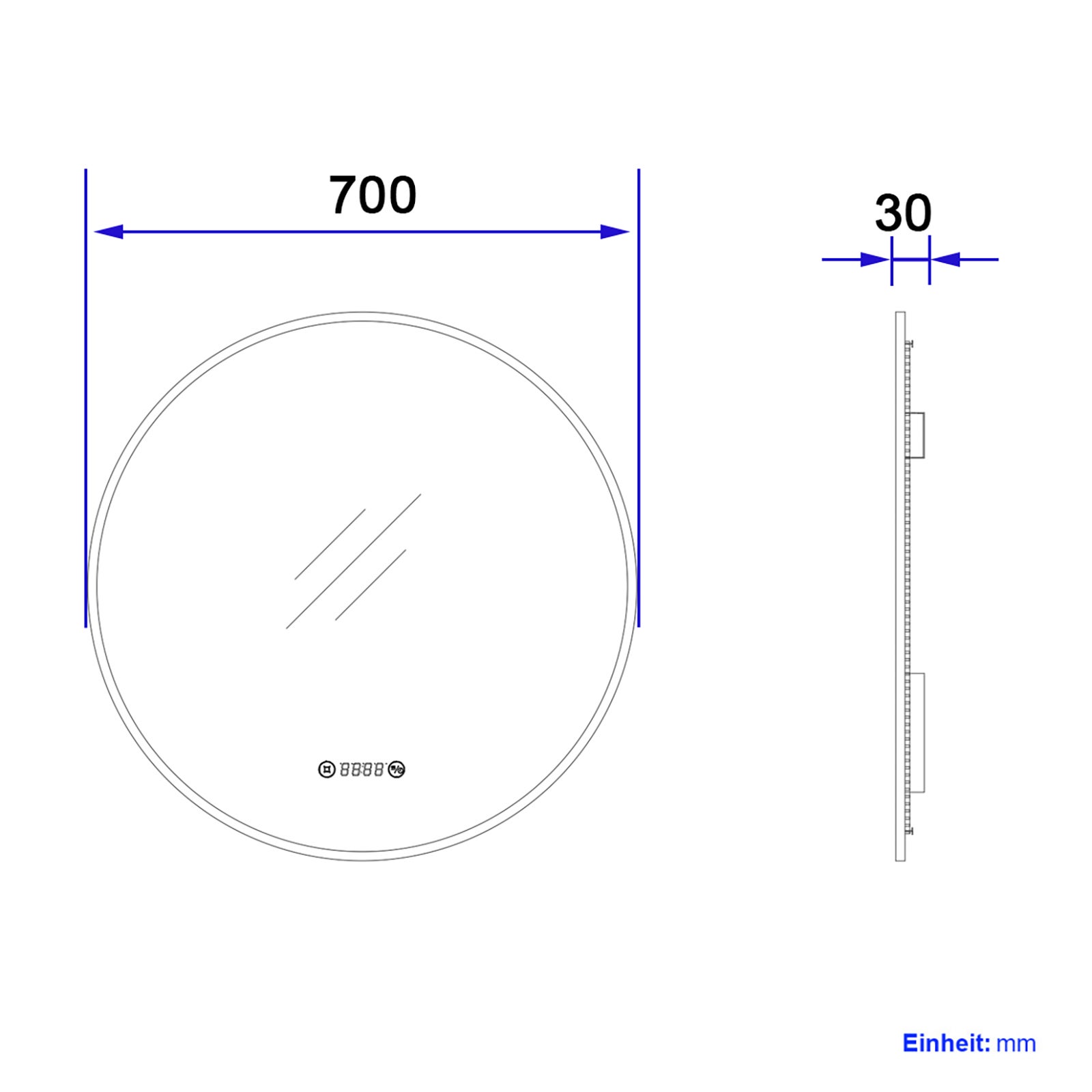 EMKE Okrągłe Lustro łazienkowe z oświetleniem LED 70 cm, z 4300K, możliwość ściemniania, przeciwmgielne, funkcja pamięci, Czarny - 8