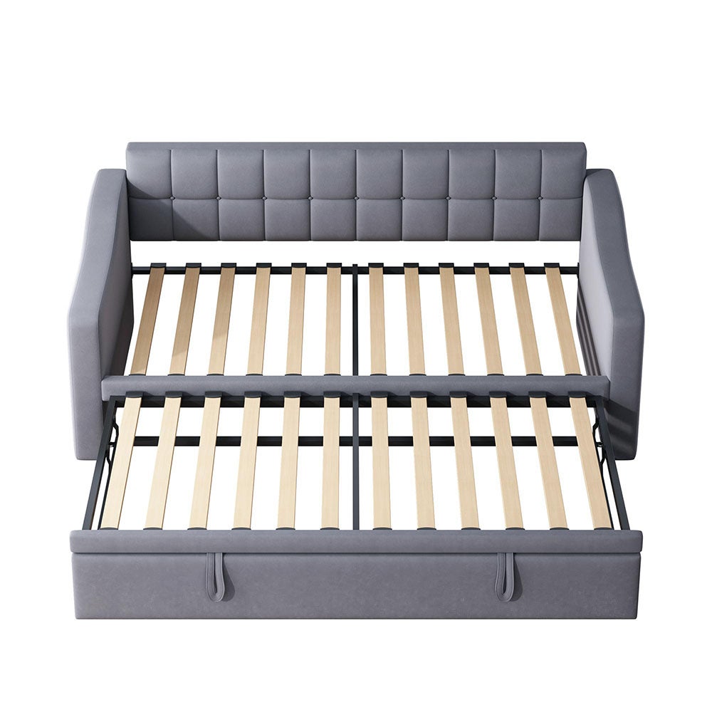 Lit adulte Lit rembourré Canapé-lit 2 en 1 Canapé-lit multifonction 90/180 avec prise de courant et sac de rangement gris en velours - 9