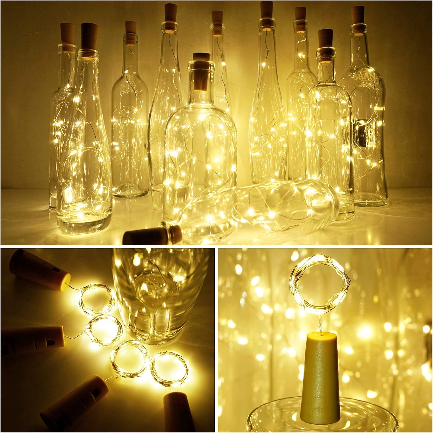LED Bouteille Guirlande, 2m 20 LED Pour Bouteille [16 pièces] Guirlande Lumineuse Bouteille LED Lampe Bouteille étanche Fil d'argentFlexible - 6