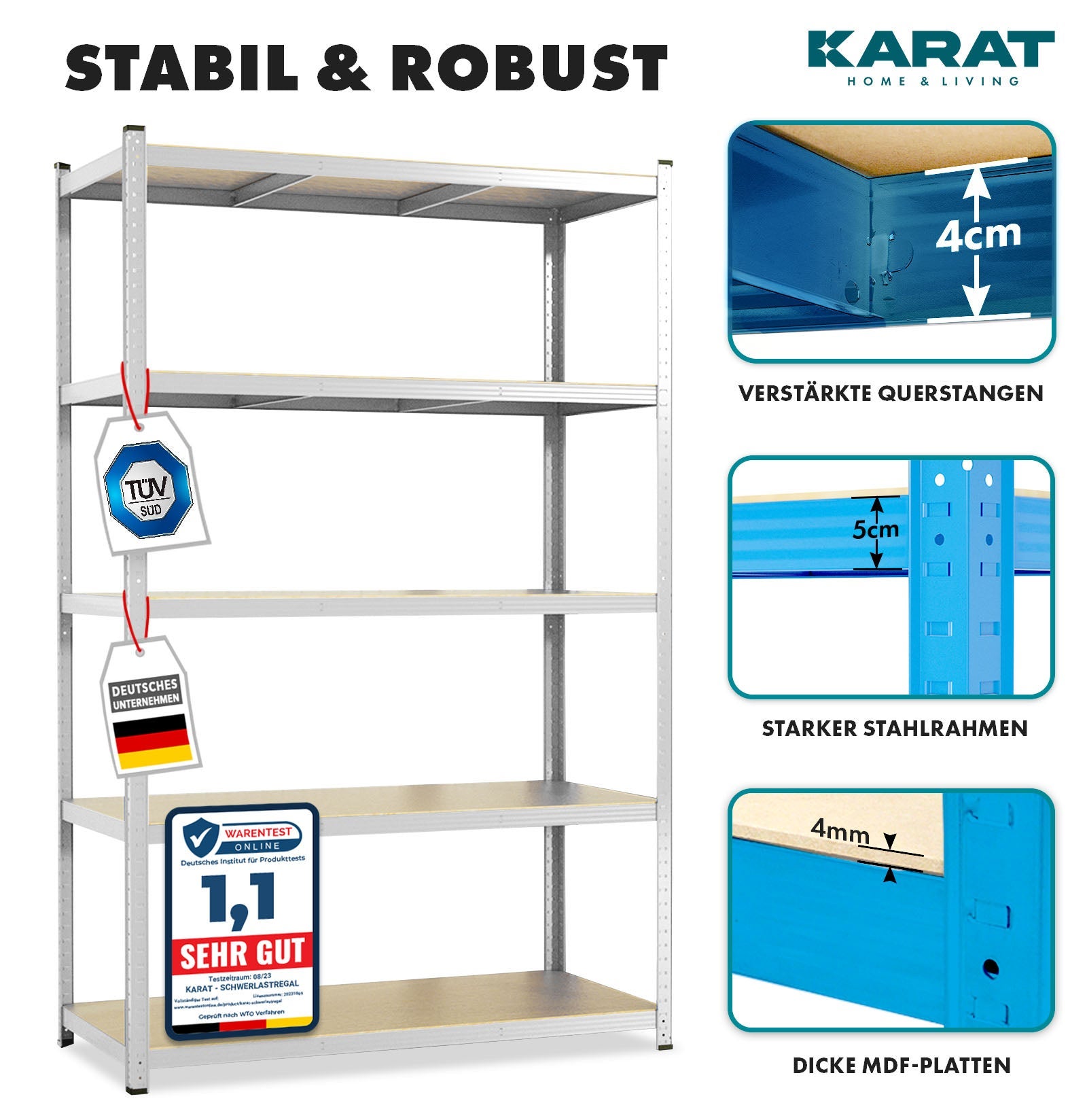 Étagère pour charge lourde, 180 x 120 x 45 cm | Charge Max : 1250 kg - 7