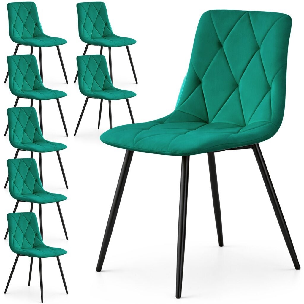8x Welurowe krzesło tapicerowane pikowane Butelkowa Zieleń MILO Czarne nogi