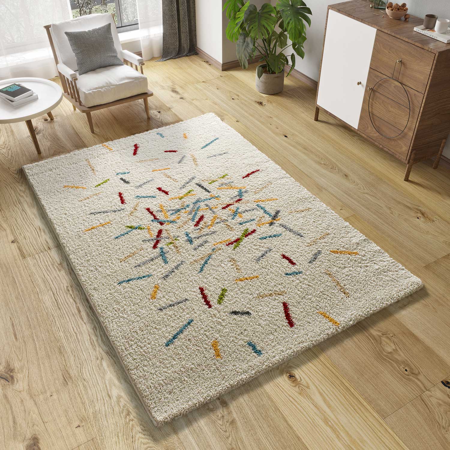 BREMEN shaggy geometryczny wielokolorowy prostokątny dywan 60 x 120 cm - ATTICGO