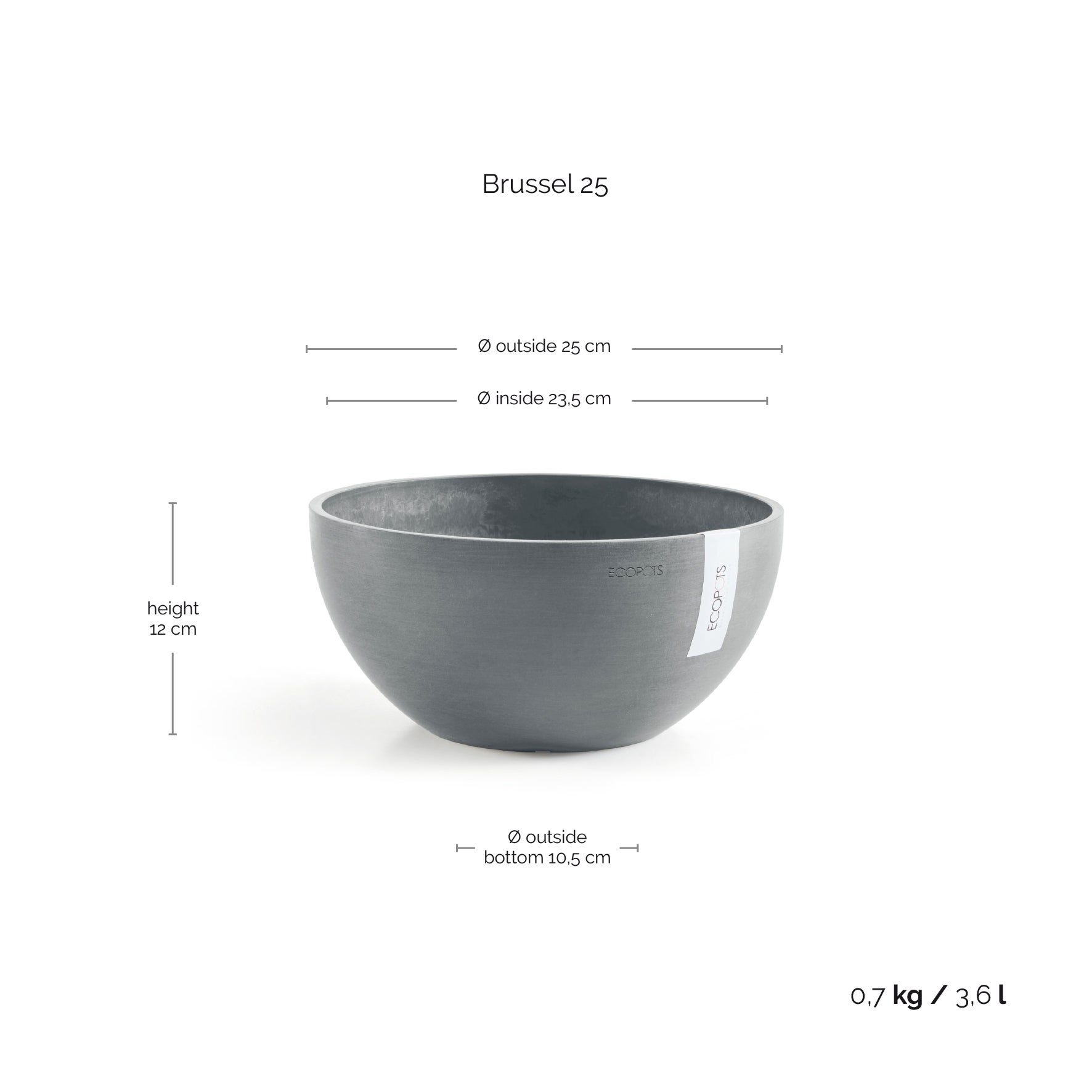 Ecopots Soucoupe ronde 40 pour pot de fleurs - L 36,5 cm x l 36,5 cm x H 3,5 cm - Taupe - Intérieur et extérieur - 3