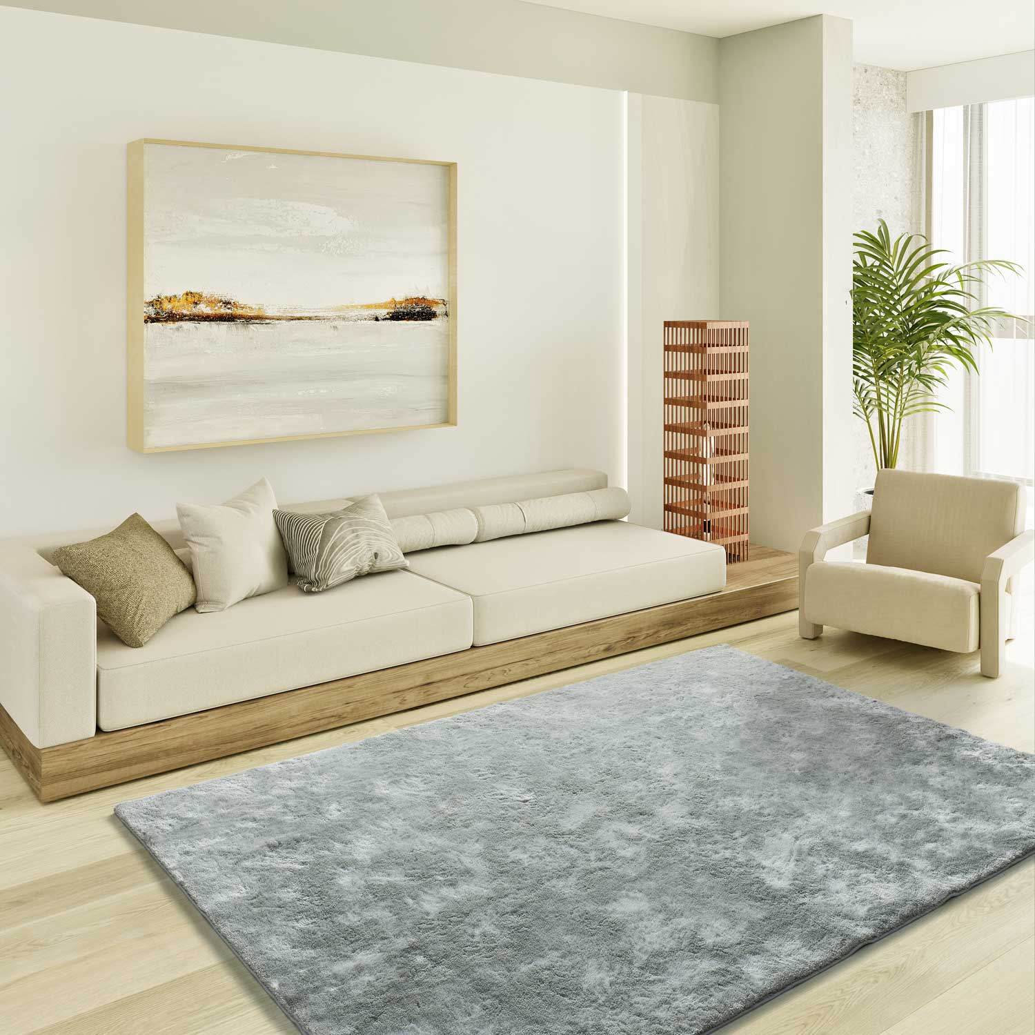Prostokątny srebrny dywan wewnętrzny 80 x 150 cm ROMA shaggy gładki - ATTICGO