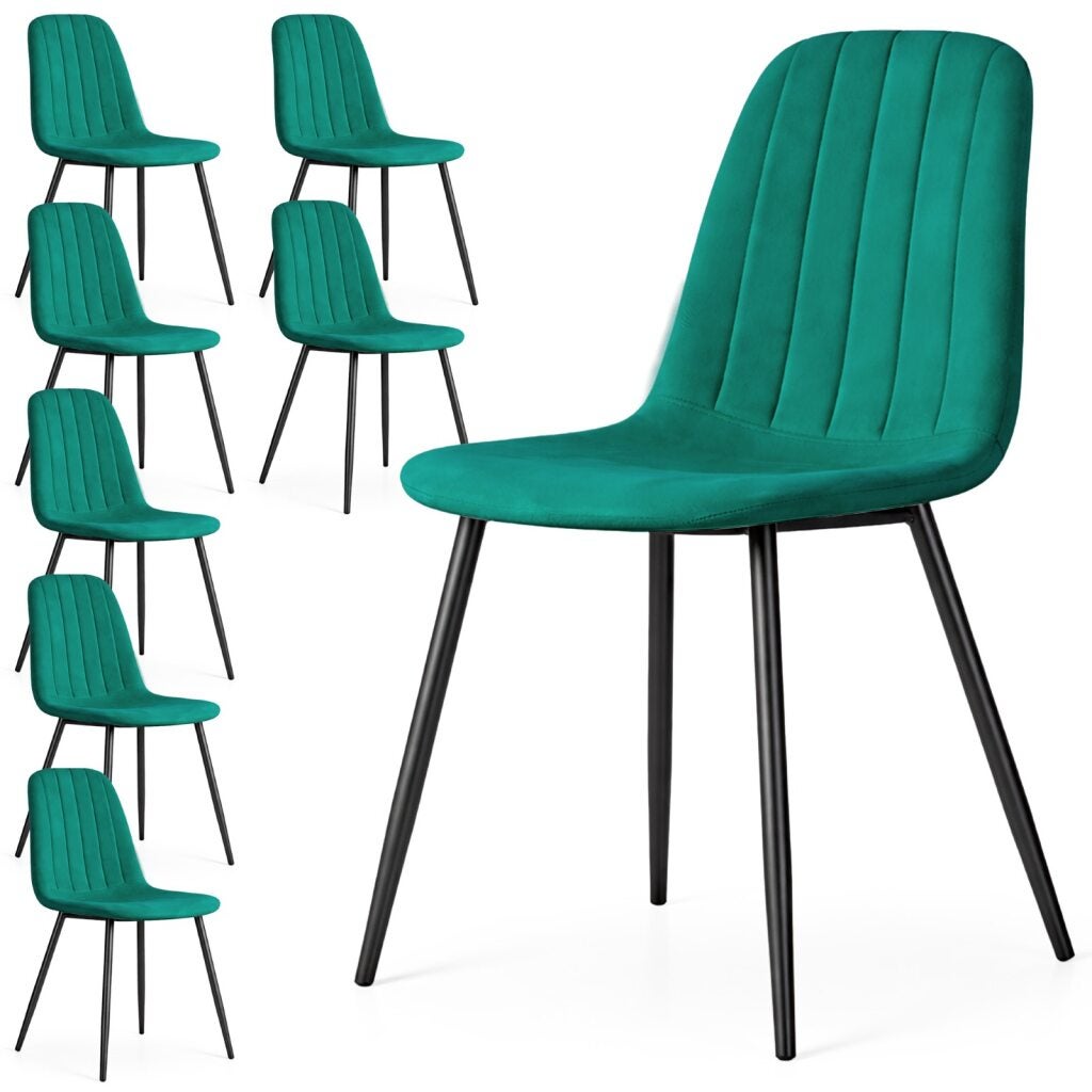 8x Welurowe krzesło tapicerowane pikowane Butelkowa Zieleń LUMO Czarne nogi