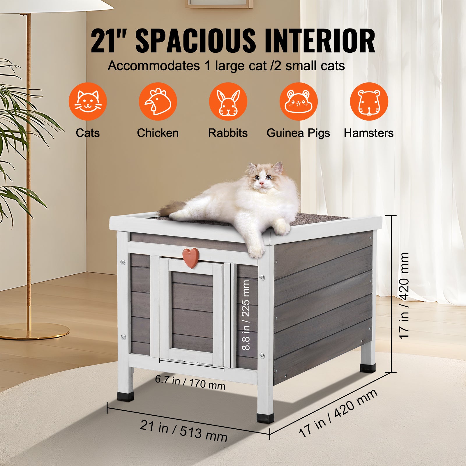 Abrigo externo para gatos VEVOR à prova de intempéries, equipado com cortinas de porta de PVC e telhado acessível, 21
