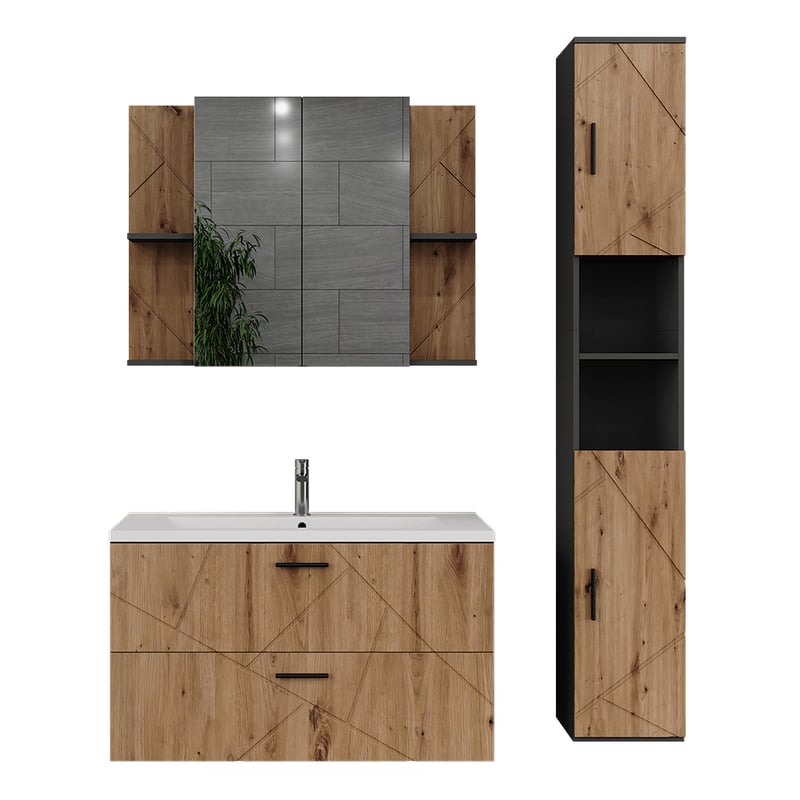 Vicco Zestaw mebli łazienkowych Irma, Antracyt/Artisan, 4 części