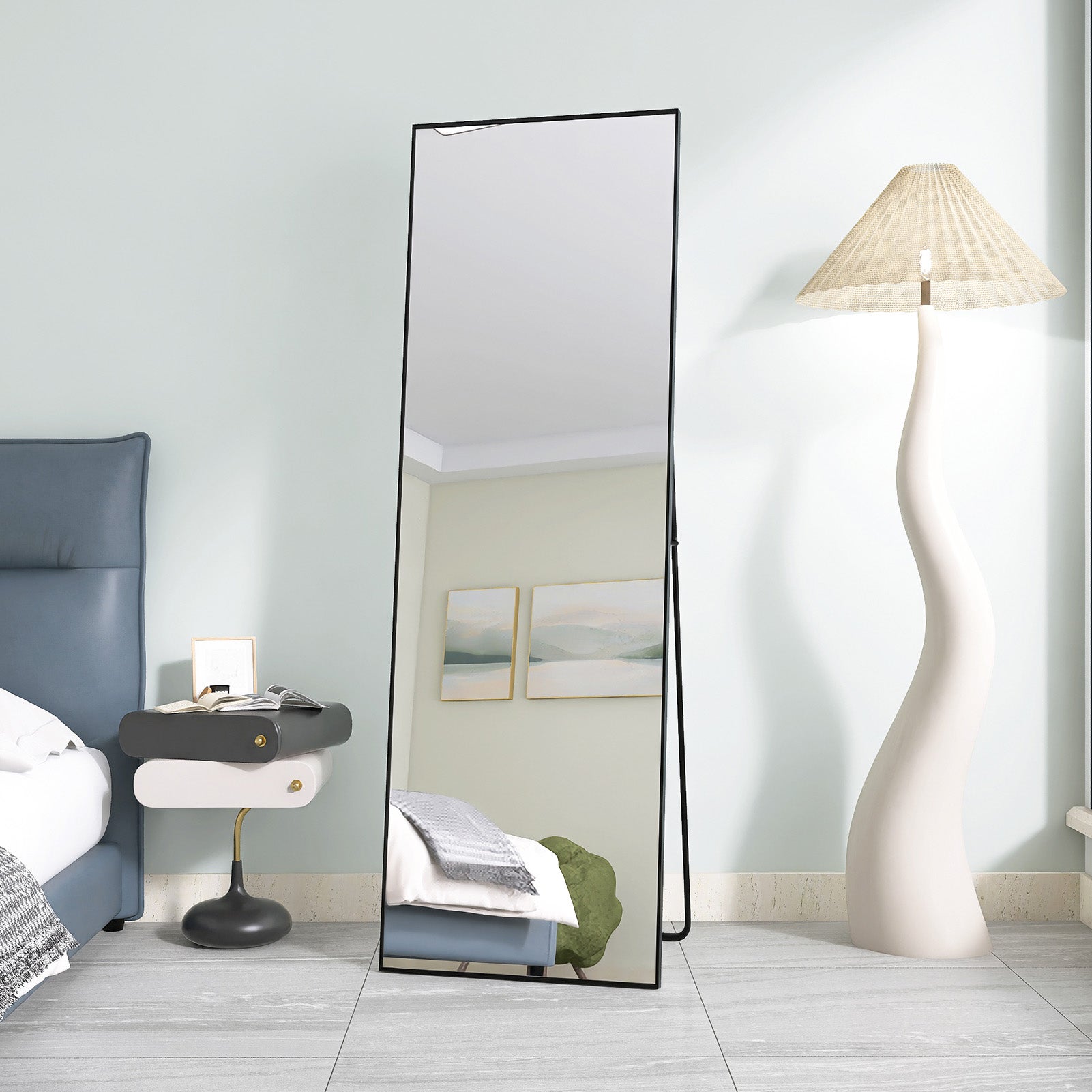 Miroir rectangulaire aluminium noir l.165 x H.60 cm - Miroir Pleine Longueur - Grand Miroir sur Pied/Mural - Penché ou Suspendu - Noir - 5