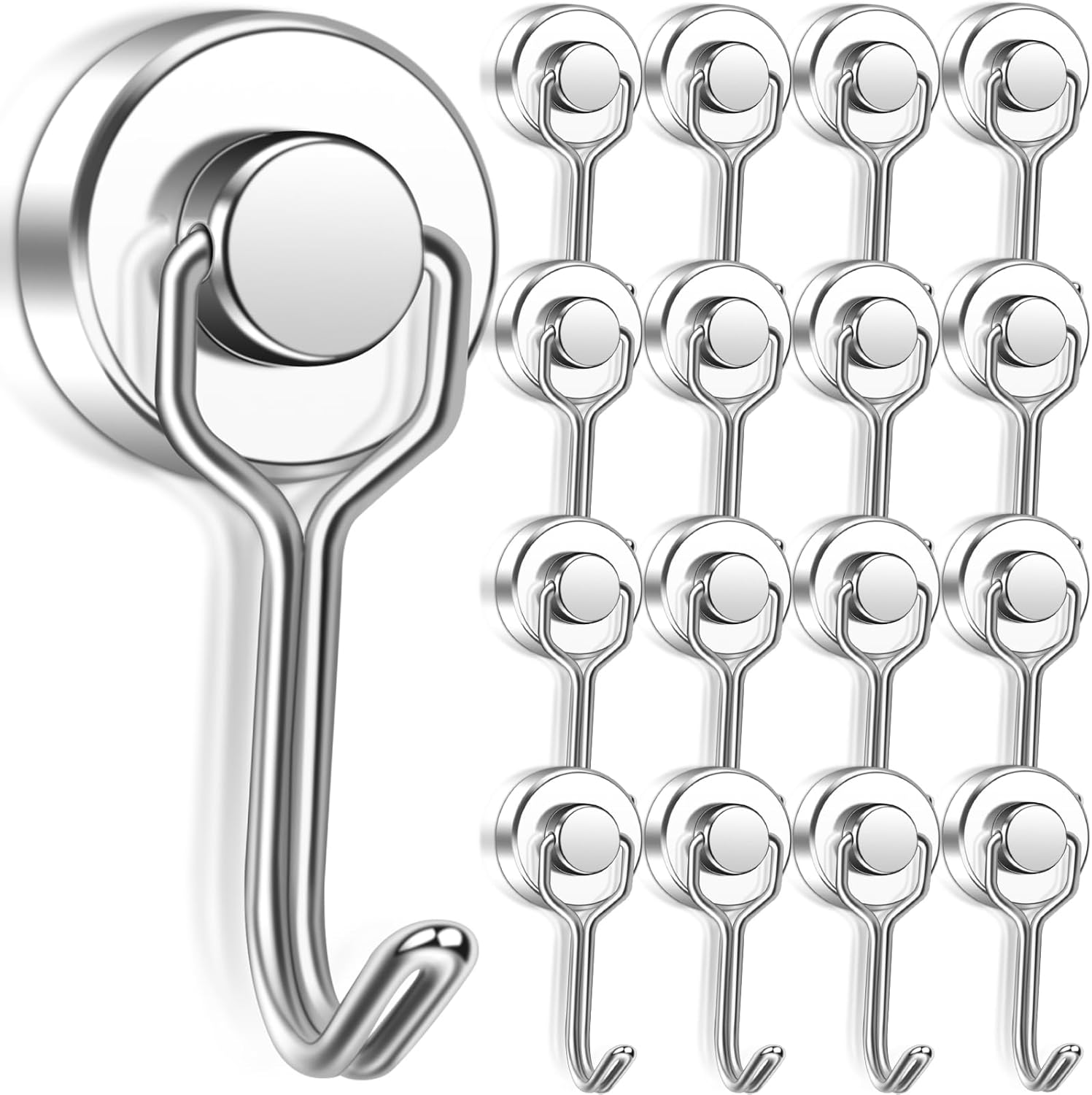Zestaw 16 bardzo mocnych haczyków magnetycznych - siła uciągu 14 kg - 20 mm - obrotowy - haczyki magnetyczne z haczykiem