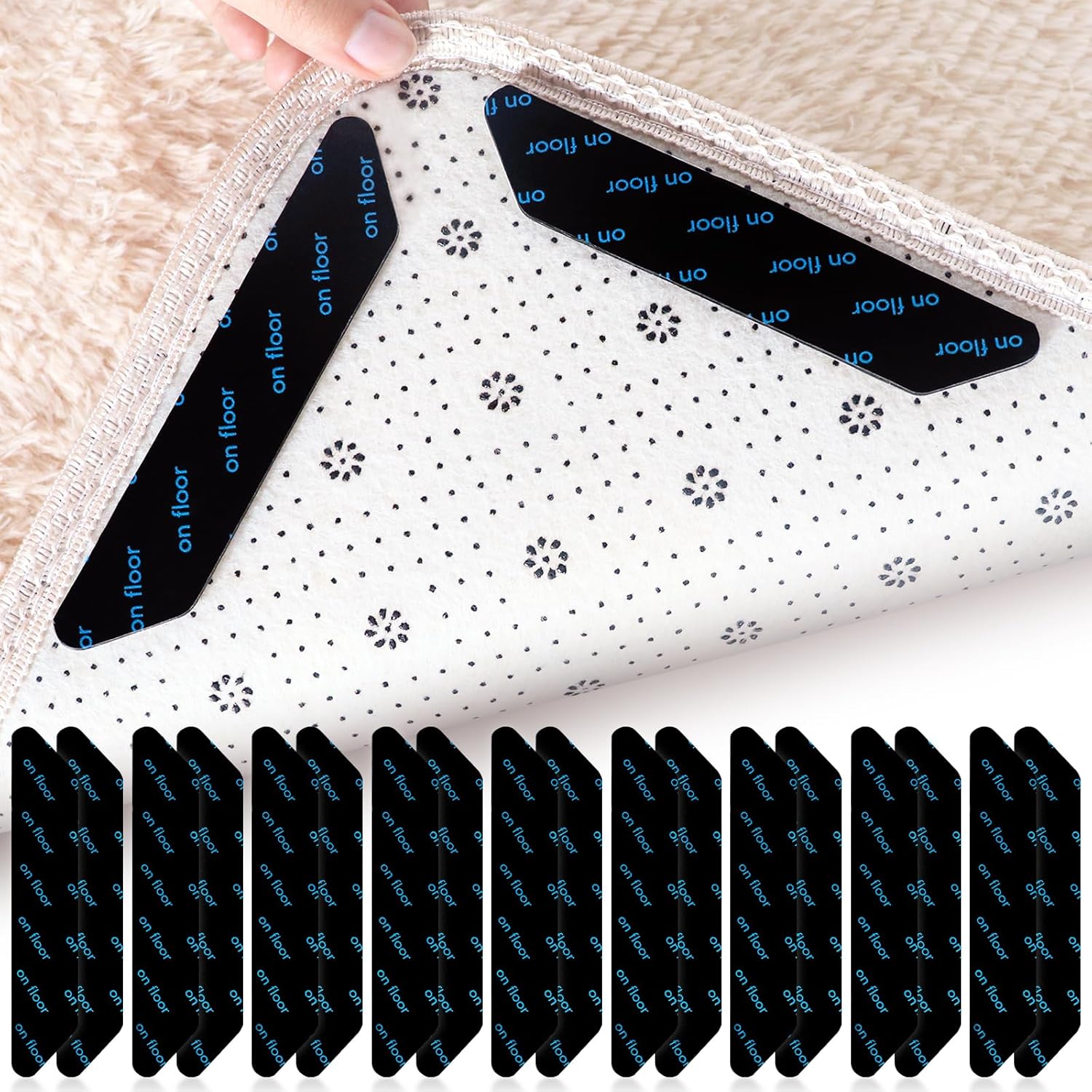 8 Pcs Anti Derapant Tapis,Tapis Antidérapant Autocollants,Anti Glisse Tapis ,sous-Tapis Antidérapant,Anti Curling Carpet Grippers Coin,Lavable Sans Trace,Réutilisables,10 * 10cm,Noir