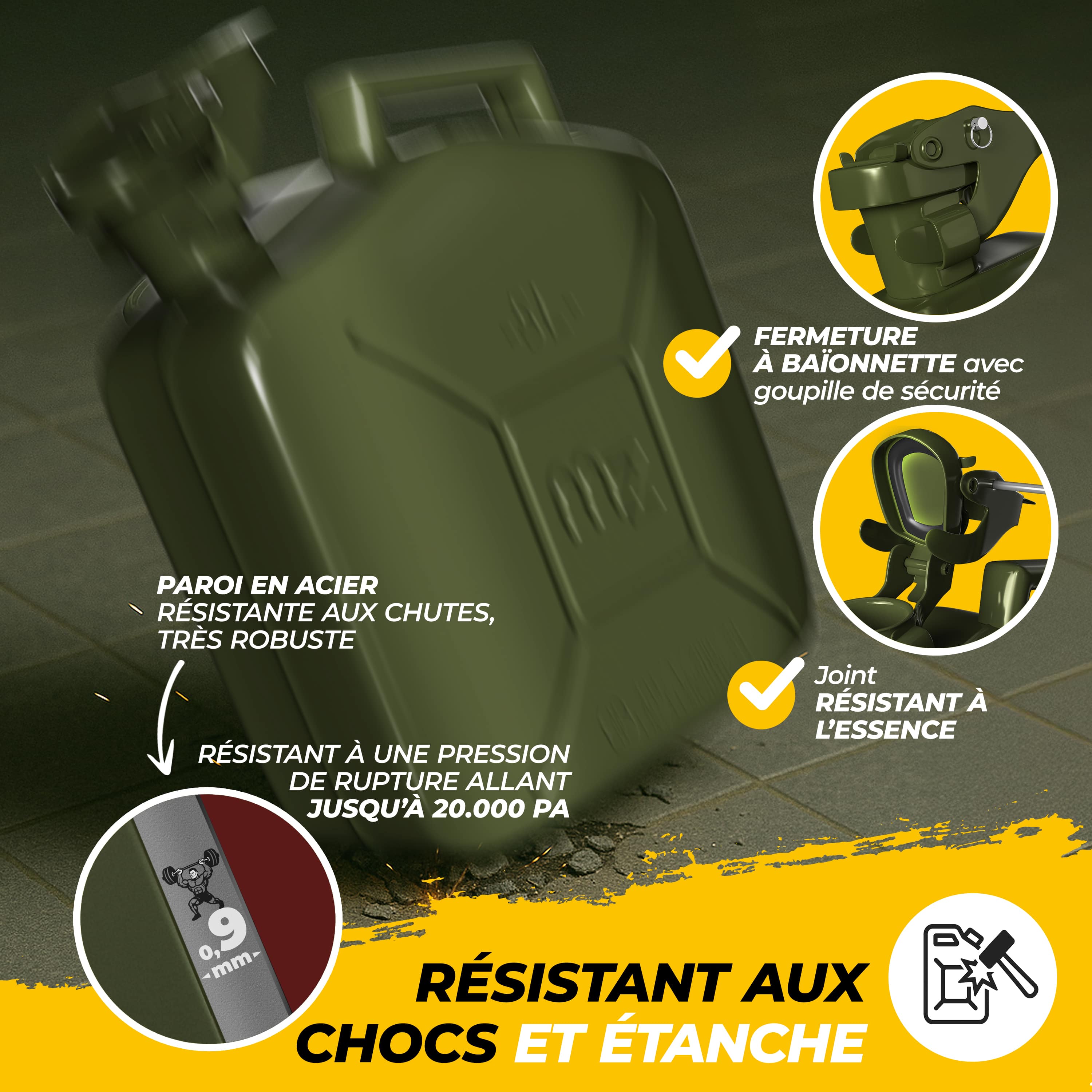 Jerrican en métal 5L Bidon avec bec verseur 24x12x35 cm Liquide carburants - 3