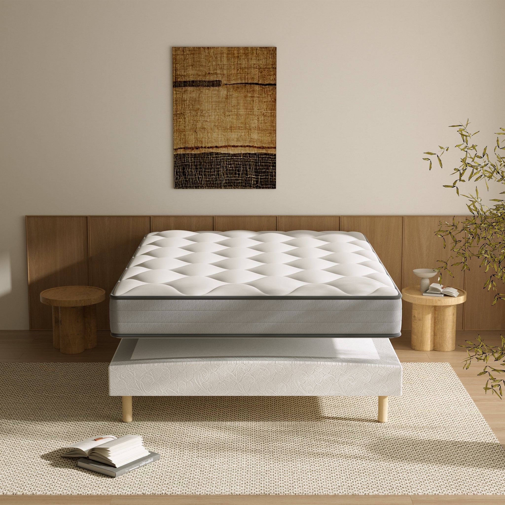 TEENO Ensemble Matelas à ressorts+ Lit Sommier Tapissier Déco 140x190cm, Epaisseur du Matelas 20cm - 6