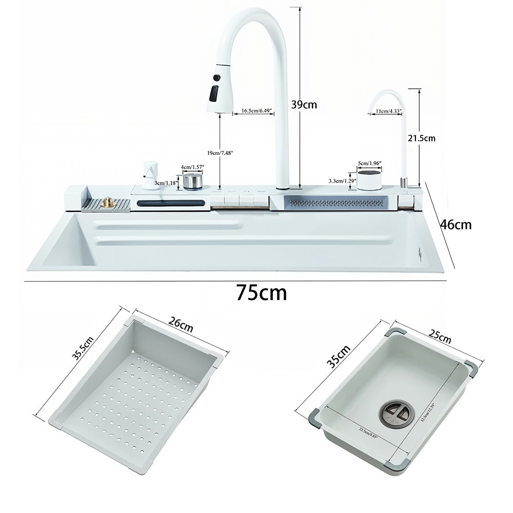 Évier de cuisine double cascade en acier inoxydable, grand évier de cuisine simple avec grand robinet et température réglable (doré) - 8