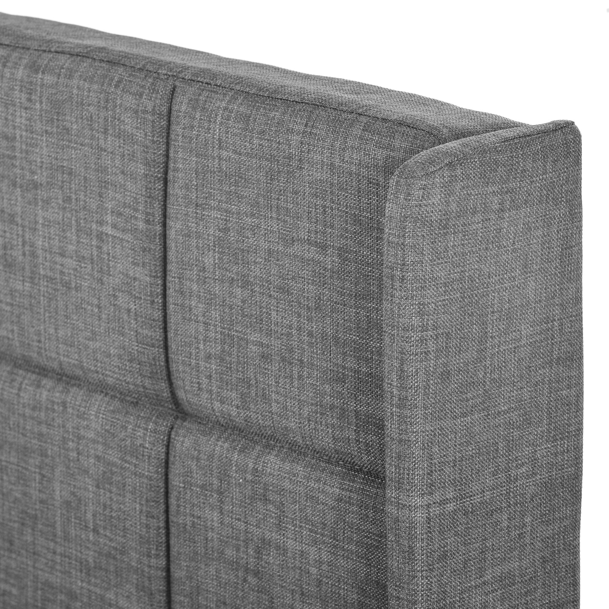 Łóżko tapicerowane z lnu - 90x200cm - z wezgłowiem i stelażem na listwy - Szare - 8