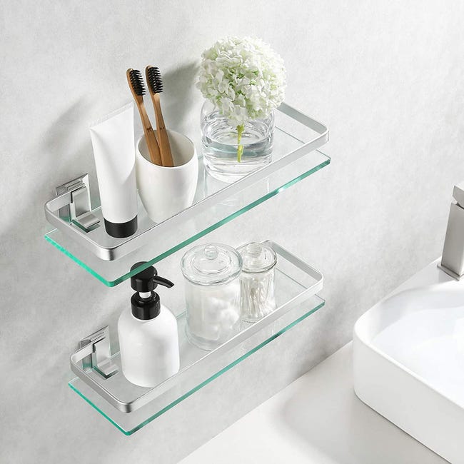 PORTE ITALIANE, Mensola per Bagno, Ripiano in Vetro Temperato da 8mm e Barra in Alluminio, Fino a 5 kg di Peso, 28x12 cm, Nero PORTE ITALIANE, Mensola per Bagno, Ripiano in Vetro Temperato da 8mm e Barra in Alluminio, Fino a 5 kg di Peso, 28x12 cm, Nero