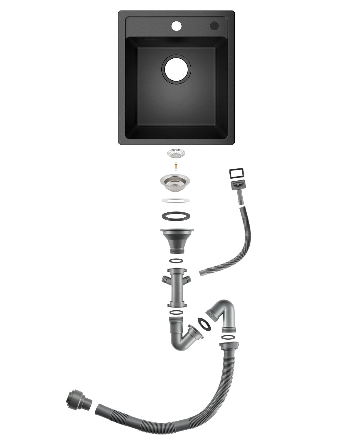 Évier Cuisine en Granit ,Évier à Encastrer 50*45cm ,Évier 1 Bac Noir , Kit de Vidage - 4