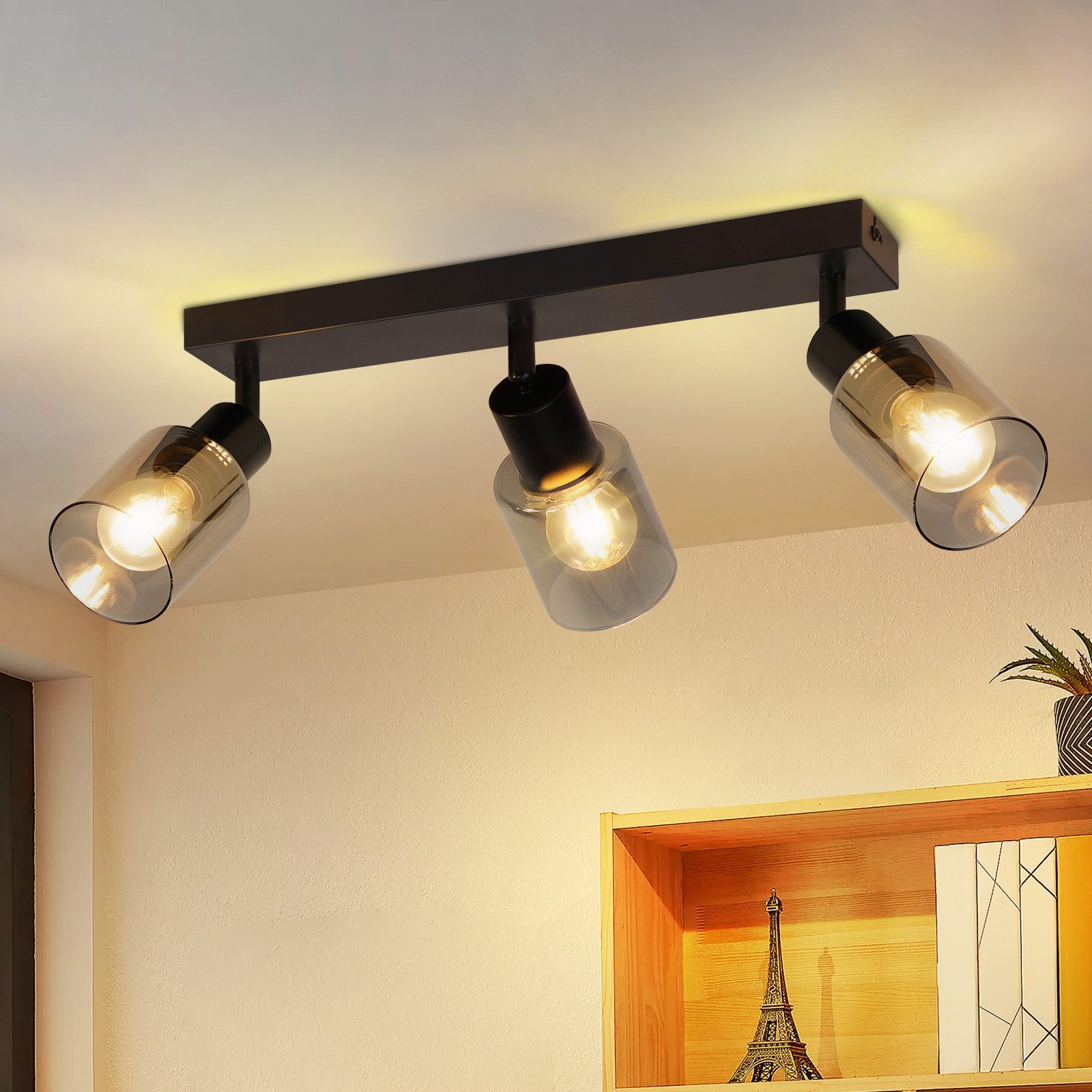 Nettlife Reflektorowa sufitowy 3-punktowy E14, czarny, przemysłowy, Lampa do salonu