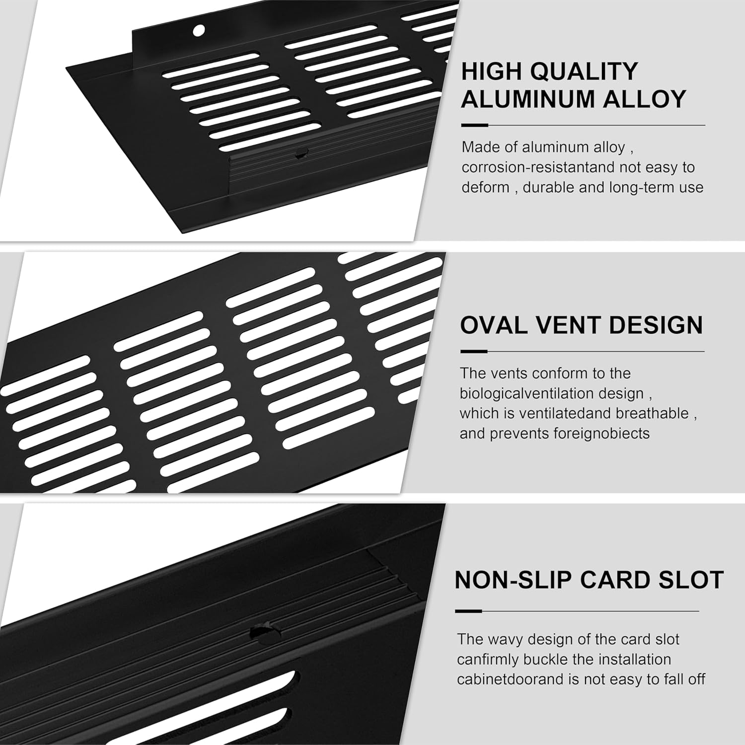 Kratka wentylacyjna, Kratka wentylacyjna aluminiowa do wentylacji szaf i pomieszczeń, 20x8cm, czarna, 4 sztuki - 2