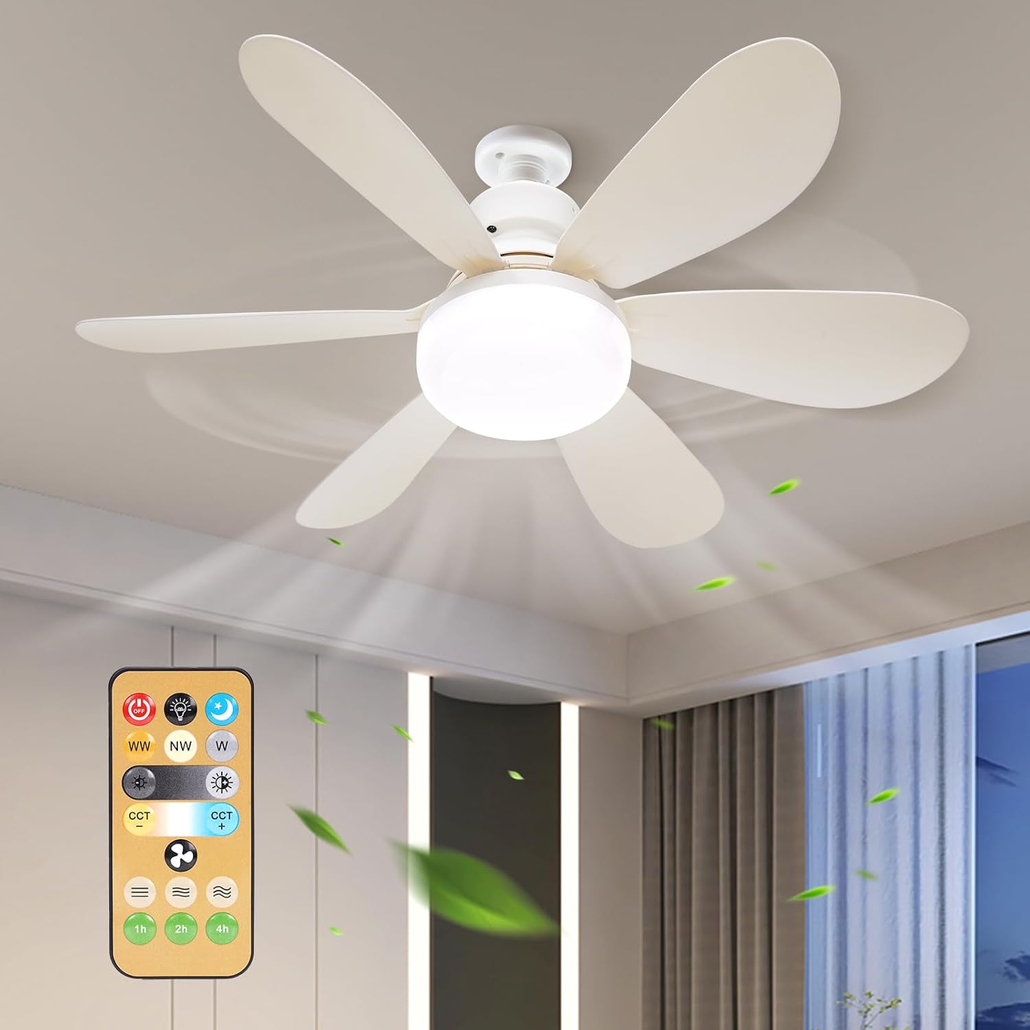 ZMISHIBO Ventilateur De Plafond Avec Lumière Et Télécommande