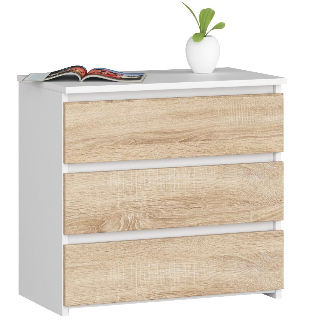 Szafka nocna AKORD CL3 Biała 60 cm 3 szuflady kolor Dąb Sonoma mat 60x35x57 cm