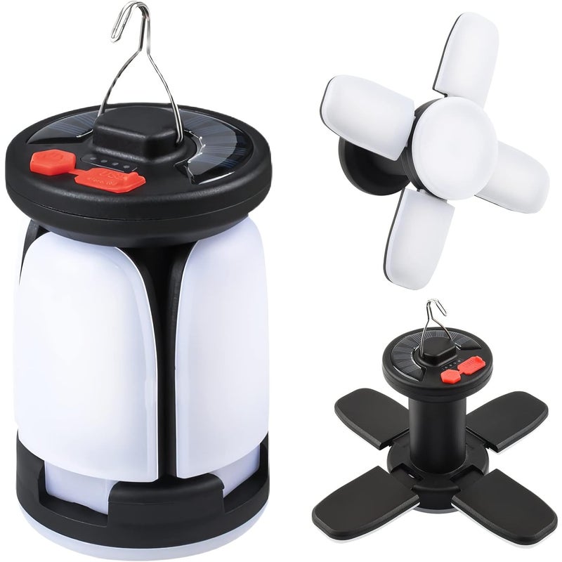 Lampka campingowa słoneczna, ładowalna, 6 trybów regulowanego oświetlenia, przenośna lampka o czasie pracy 10+ godzin, lampa campingowa USB LED składa