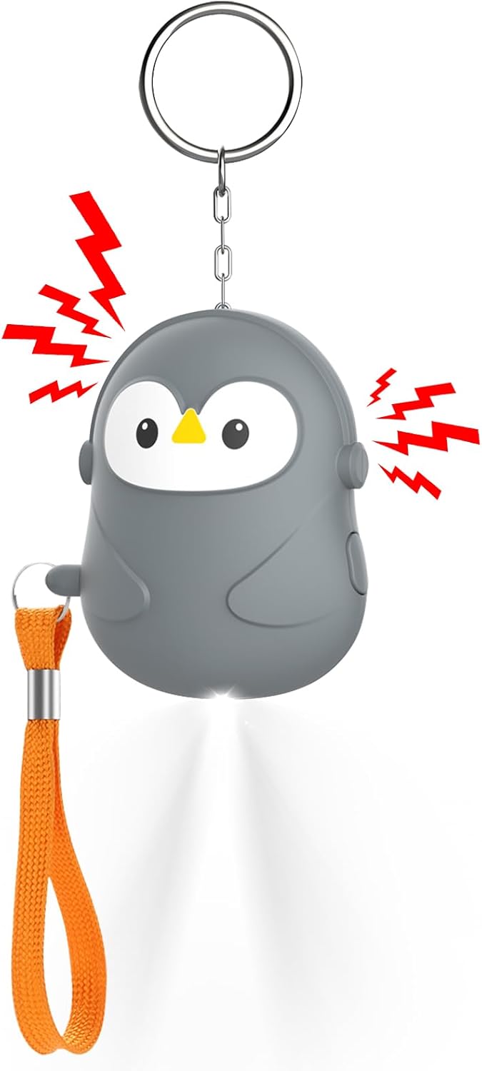 Osobisty alarm antynapadowy 130 dB z diodą LED, brelok bezpieczeństwa dla dzieci i osób starszych, szary