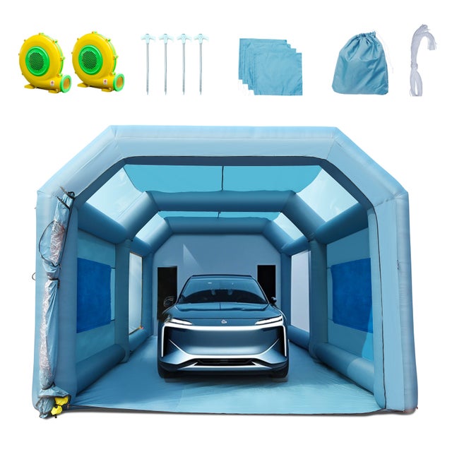 Cabine de Peinture Gonflable VEVOR Armoire de Peinture 8x4,5x3,3 m Tente Peinture Automobile en Tissu Oxford 210D avec Système Filtration 2 Souffleurs