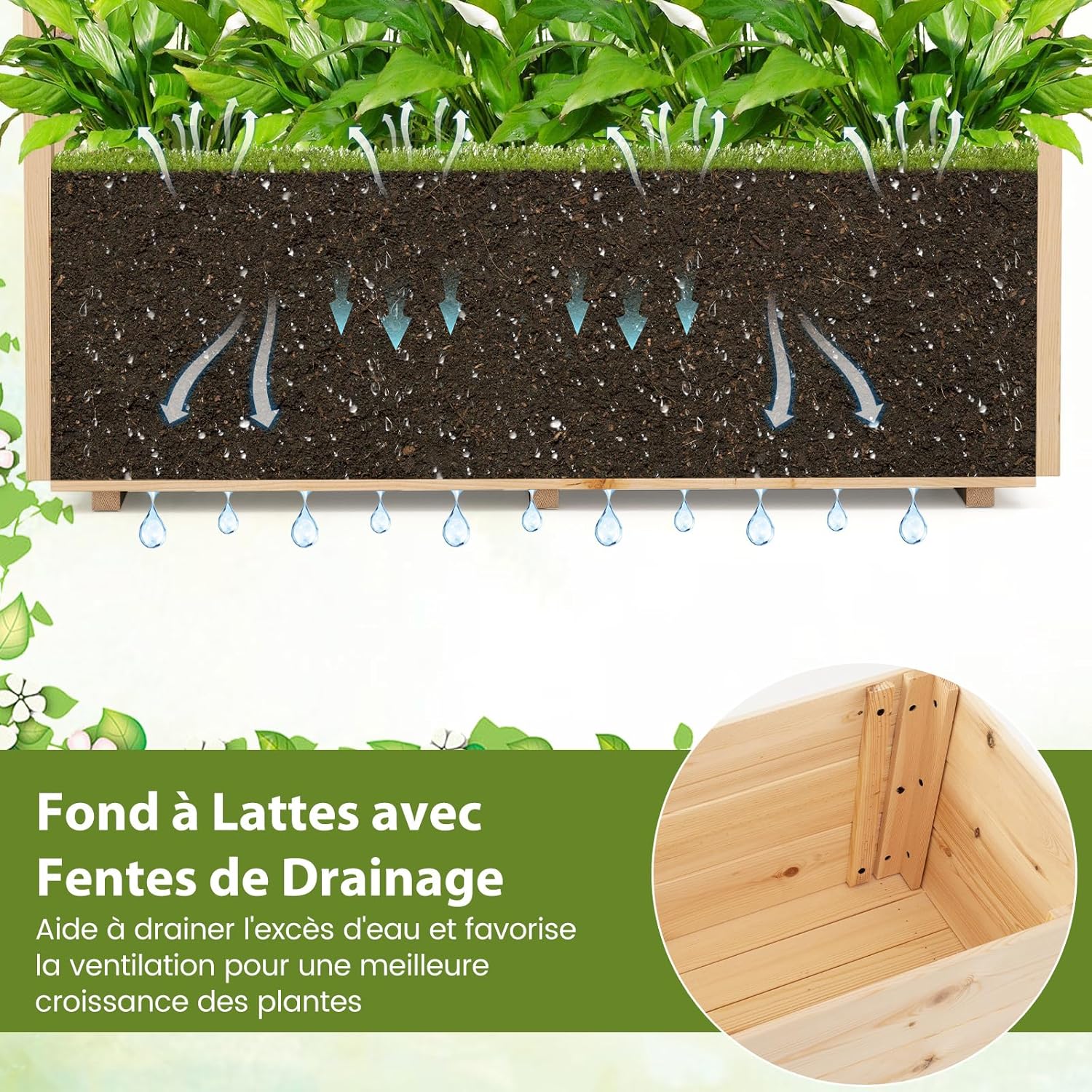 Jardinière Surélevée avec Treillis en Bois Massif, Toit Suspendu pour Vigne, pour Légumes, Fruits, Fleurs, Extérieur/Intérieur (115x40x103cm) - 3