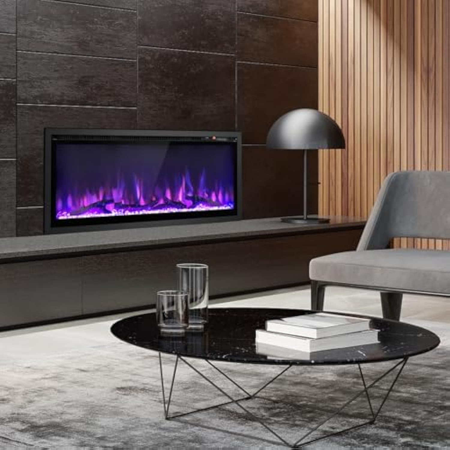 Cheminée électrique Murale 750W/1500W, Effet Flamme avec 9 Couleurs, Cheminée Chauffante 91,5 cm, Température Réglable 18-28℃, Minuterie - 7