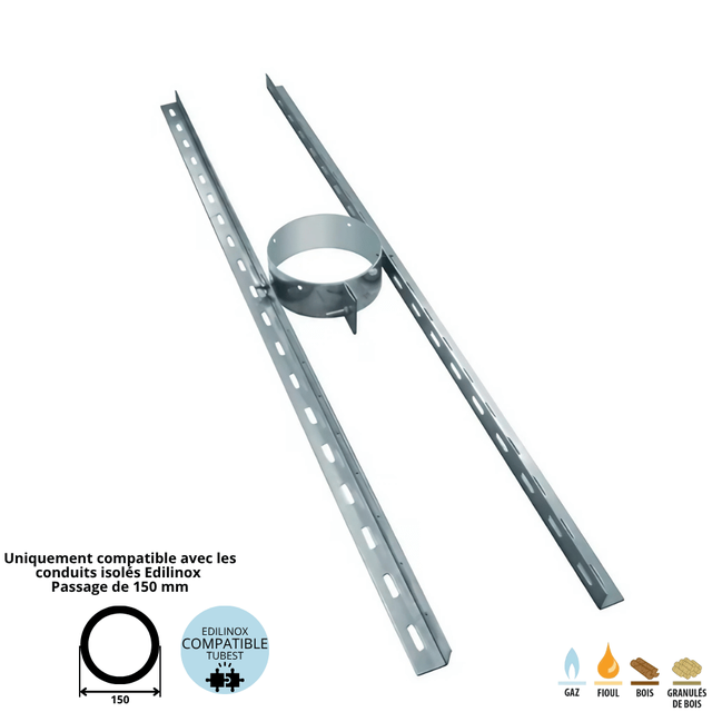 Support plancher conduit double paroi isolé Edilinox - Diamètre 100 mm