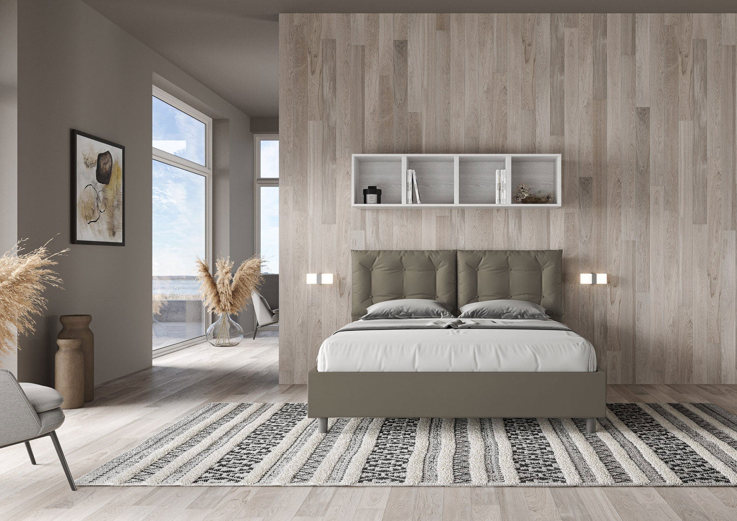 Letto matrimoniale con rete imbottito 160x210 similpelle cappuccino Annalisa - 3