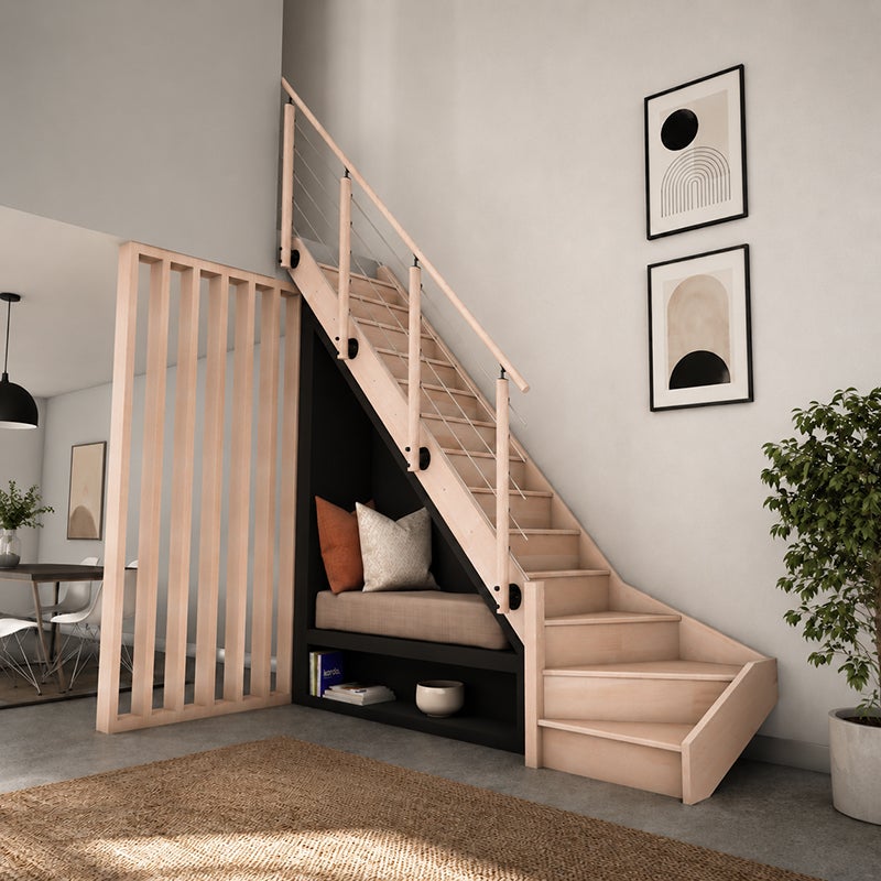 Escalier bois hêtre quart-tournant gauche avec garde-corps, Nostra KORDO - 2