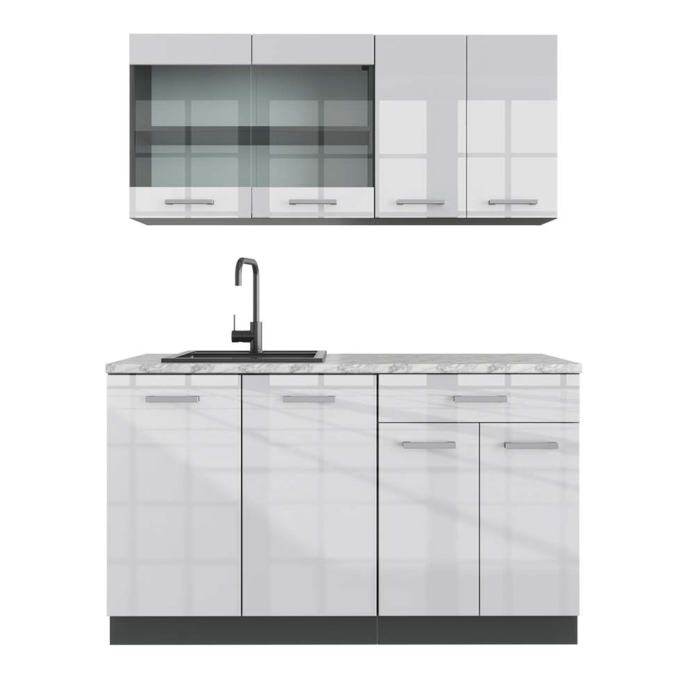 Vicco Pojedyncza kuchnia R-Line, Biały wysoki połysk/antracyt, 140 cm , BP Marmur