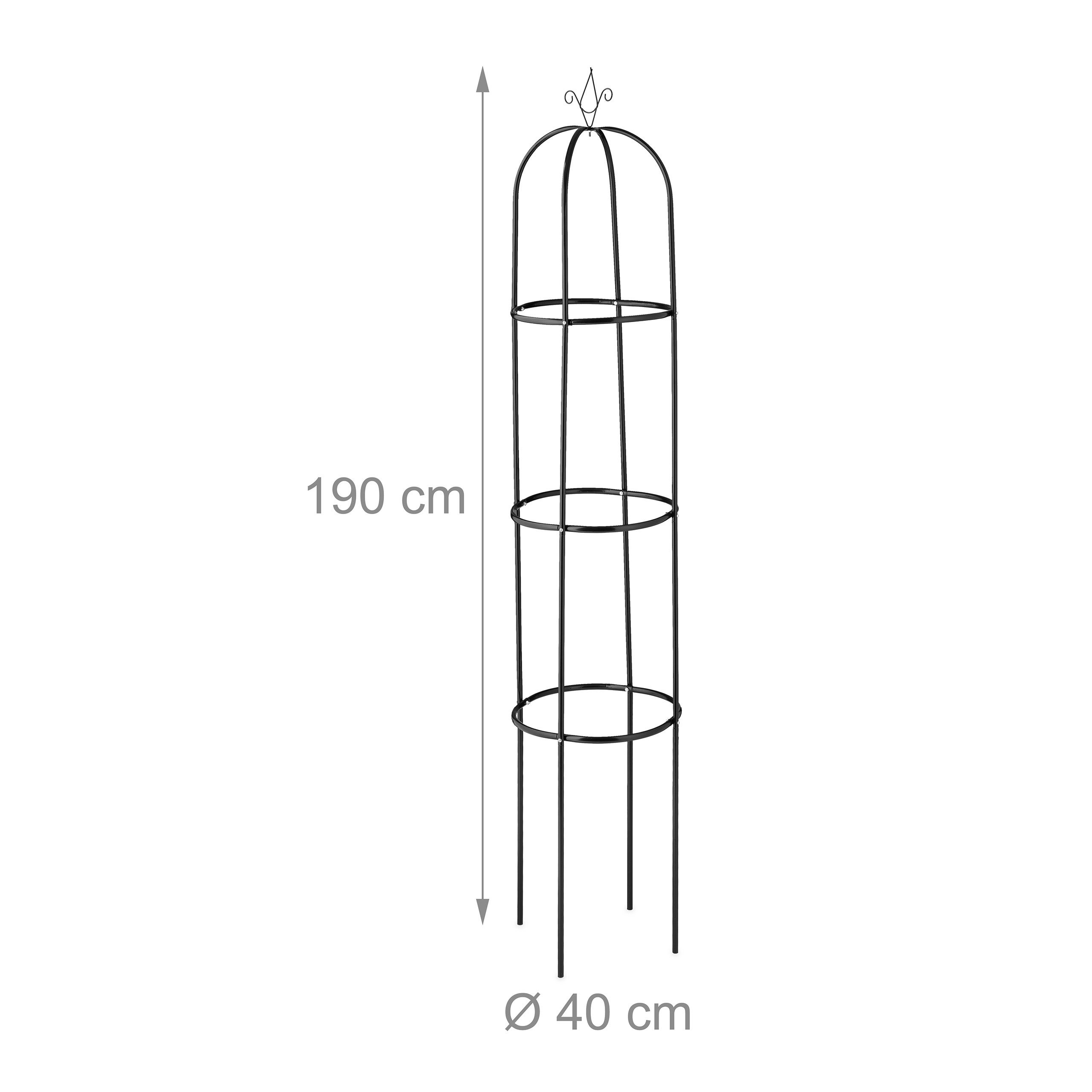 Trellis obélisque, 190 m de hauteur, Support pour plantes grimpantes, en métal, tour pour rosier, noir, Relaxdays - 4