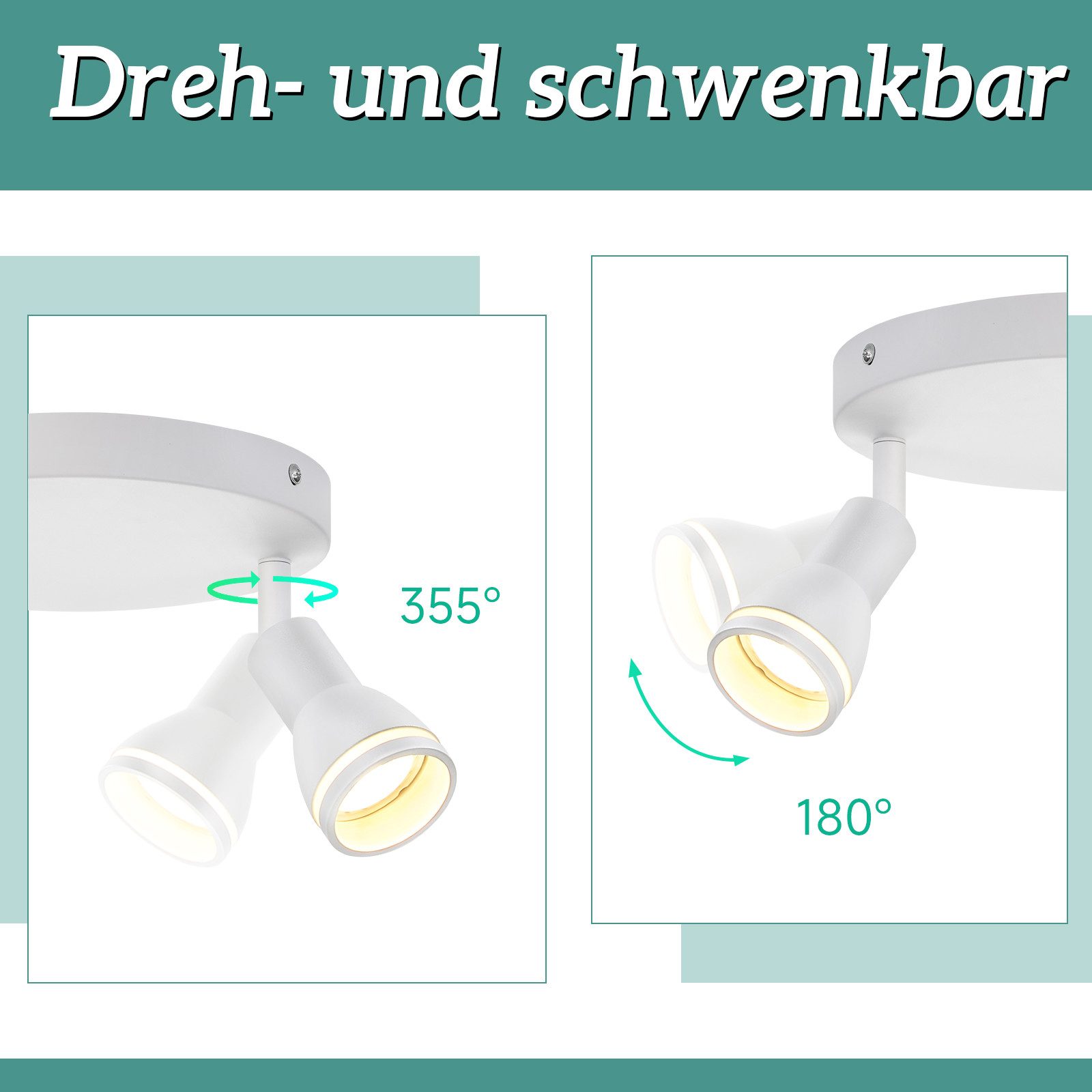 NETTLIFE spot de plafond LED 2 ampoules blanc salon plafonnier spot orientable GU10 spot lampe moderne - 3
