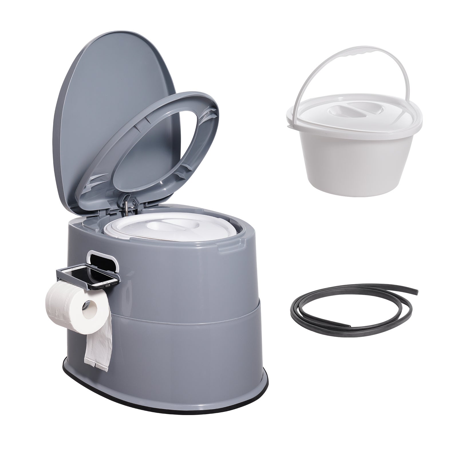 Toilette Portable COSTWAY Avec Réservoir 20L - Pompe à Eau, étanche, Pour Camping, Bateau, Voyage - Gris