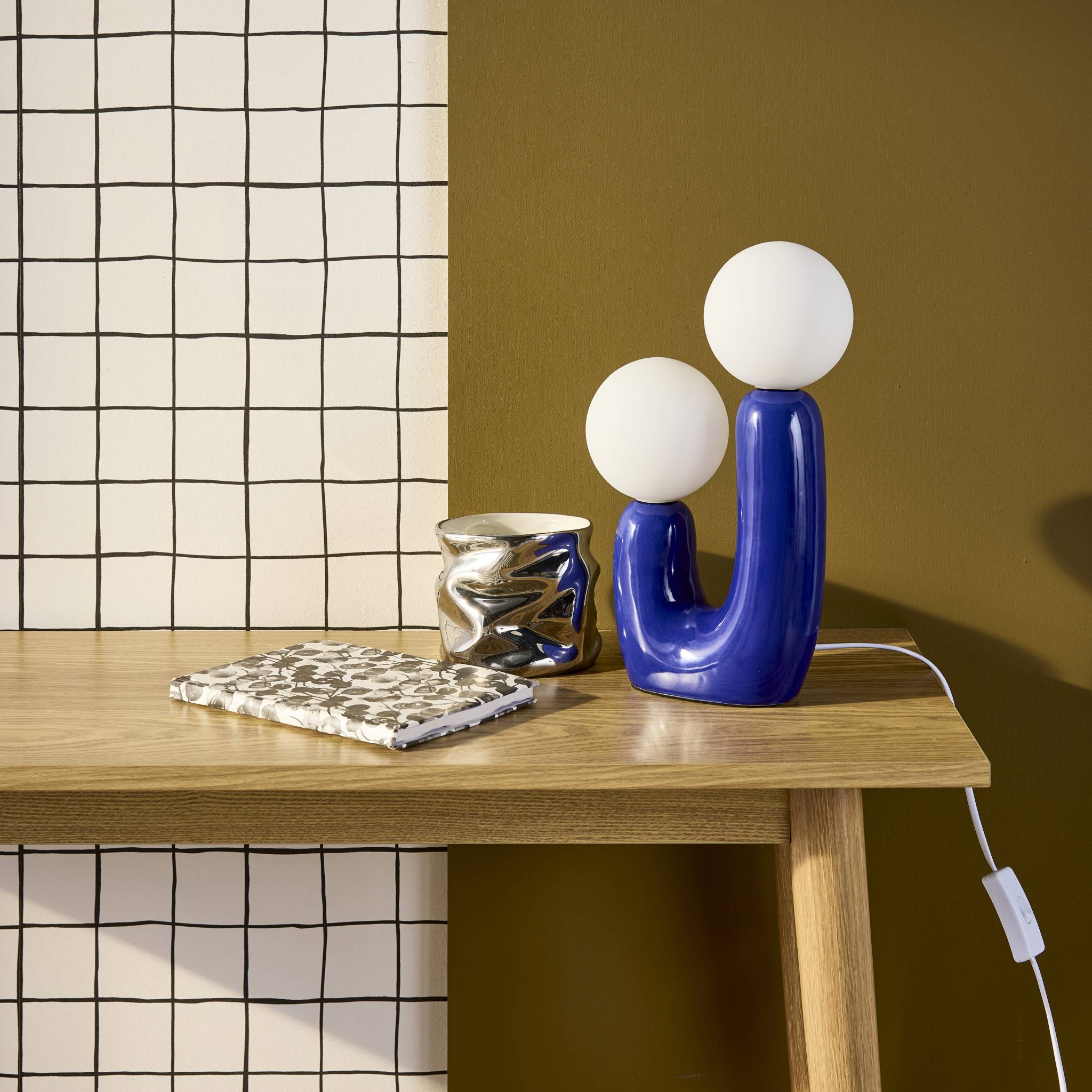 Lampada da tavolo organica ceramica e vetro, 31cm, Blu - 2