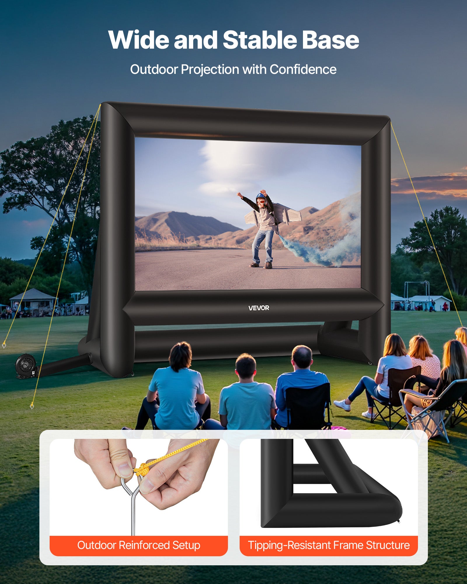 Écran Projection Gonflable Diagonale de VEVOR 549 cm,Format 16:9,600D,Lavable,avec Sac de Rangement Portable,Installation Facile,pour Extérieur - 5