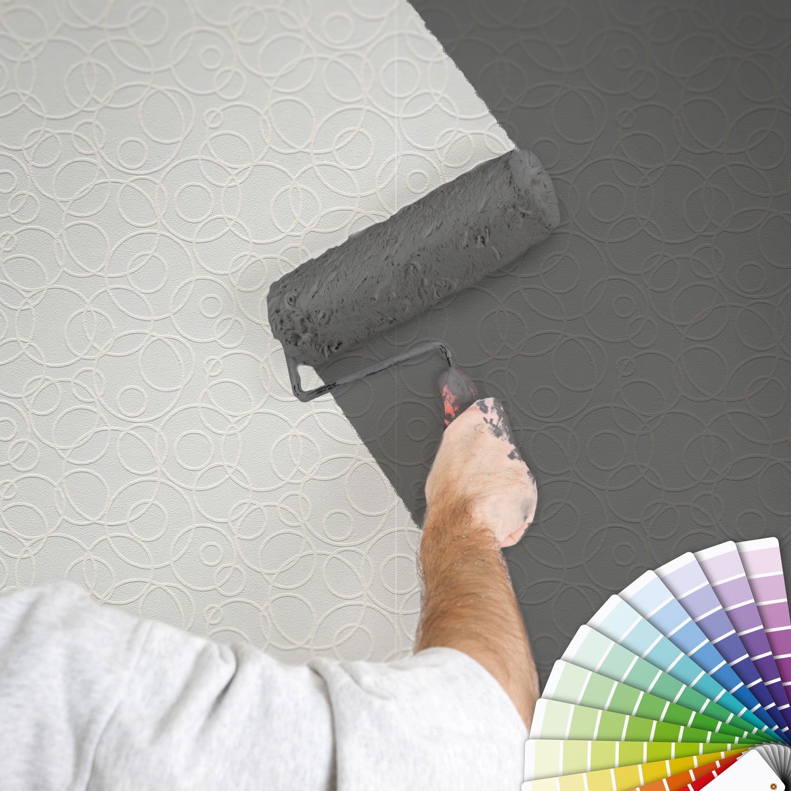 Papel pintado con dibujo de círculos estilo retro papel pintado vintage para pintar papel pintado pintable gris con estampado beige