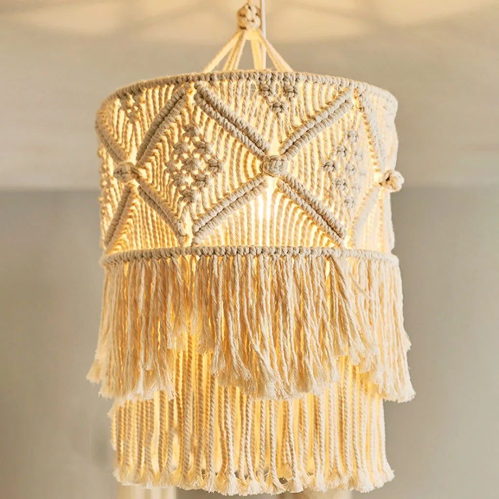 Abat-jour macramé bohème - Fait main - Décoration murale & luminaire