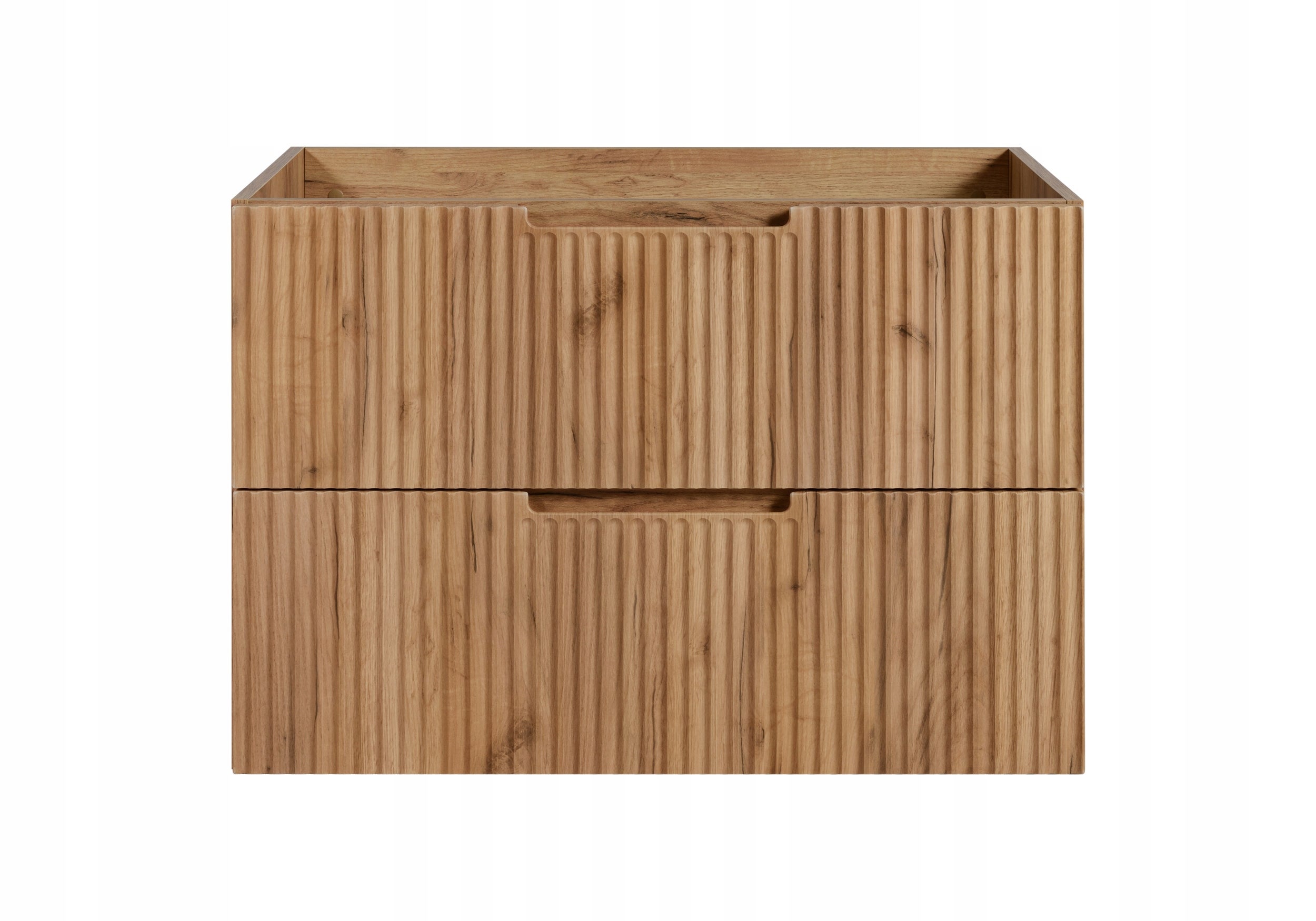 Meuble sous-vasque suspendu 80 cm effet chêne avec tiroirs façades MDF rainurées design moderne salle de bain Rodan - 3