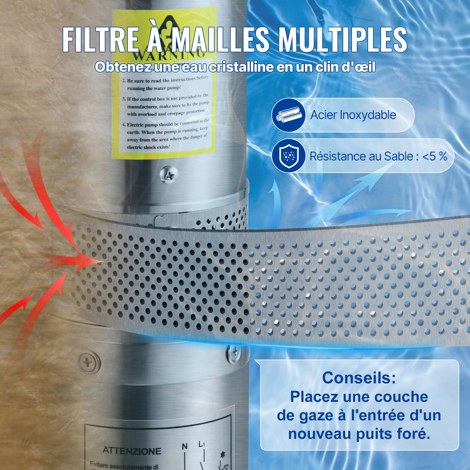 750W Pompe Immergée pour Puits VEVOR 105 L/min 62 m Pompe à Eau pour Puits Profond en Acier Inox, Pompe à Eau Électrique, Pompe de Puits Submersible - 6