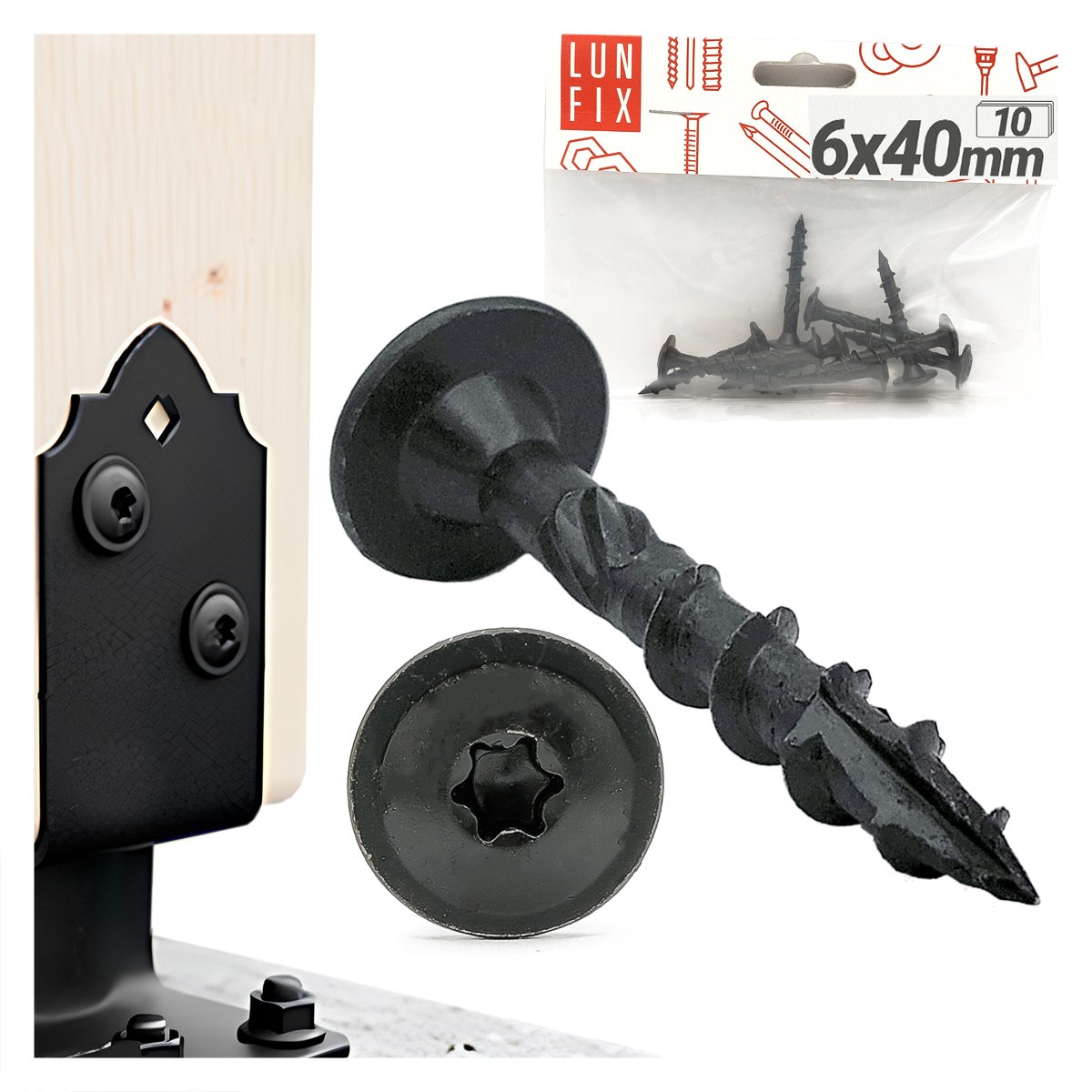 Wkręty do podstaw słupa 6x40mm czarne 10szt.