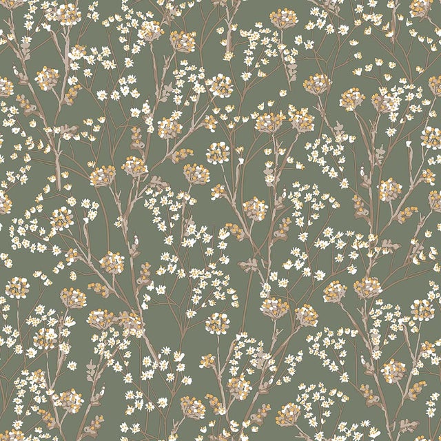 Papier peint fleurs sauvages vert sauge naturel - 53x1000cm