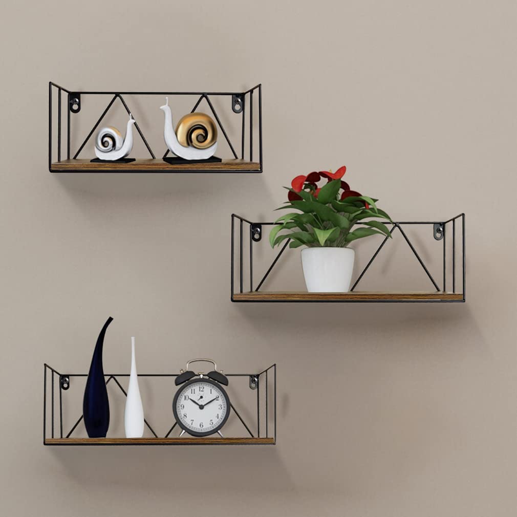 EYMPEU Mensola da Muro in Legno Rustico per Bagno, Camera da Letto, Cucina, Ufficio, 40.7 x 13.4 x 14.1 cm, Set da 3 con Misure Diverse - 3