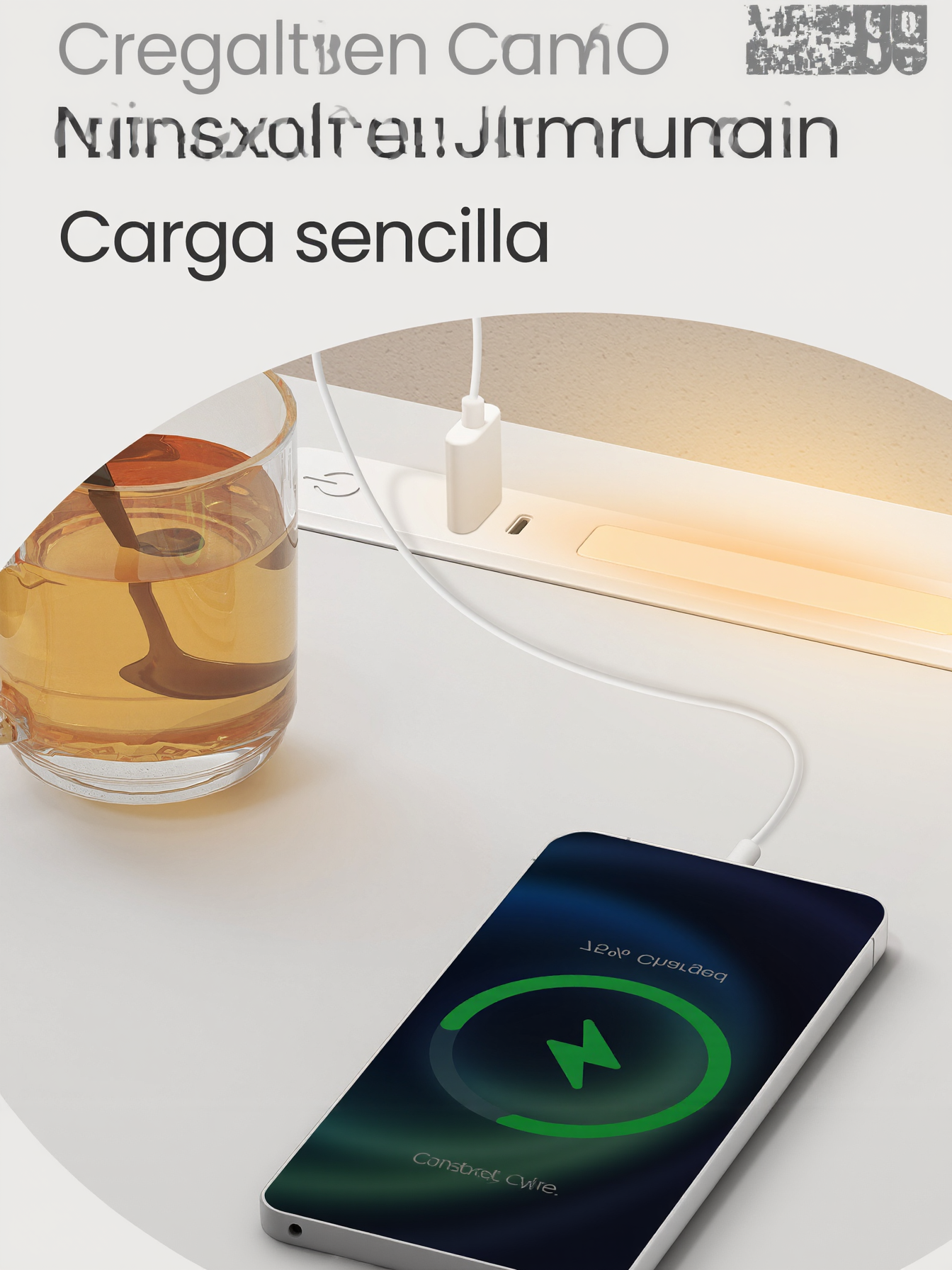 Mesita de Noche Estrecha, Mesa Auxiliar con Iluminación LED, USB-A, USB-C, Cajón, Compartimento, Blanco - 7