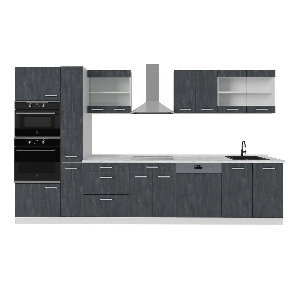 Vicco Moduł kuchenny R-Line, Czarny beton/biały, 350 cm BP Marmur